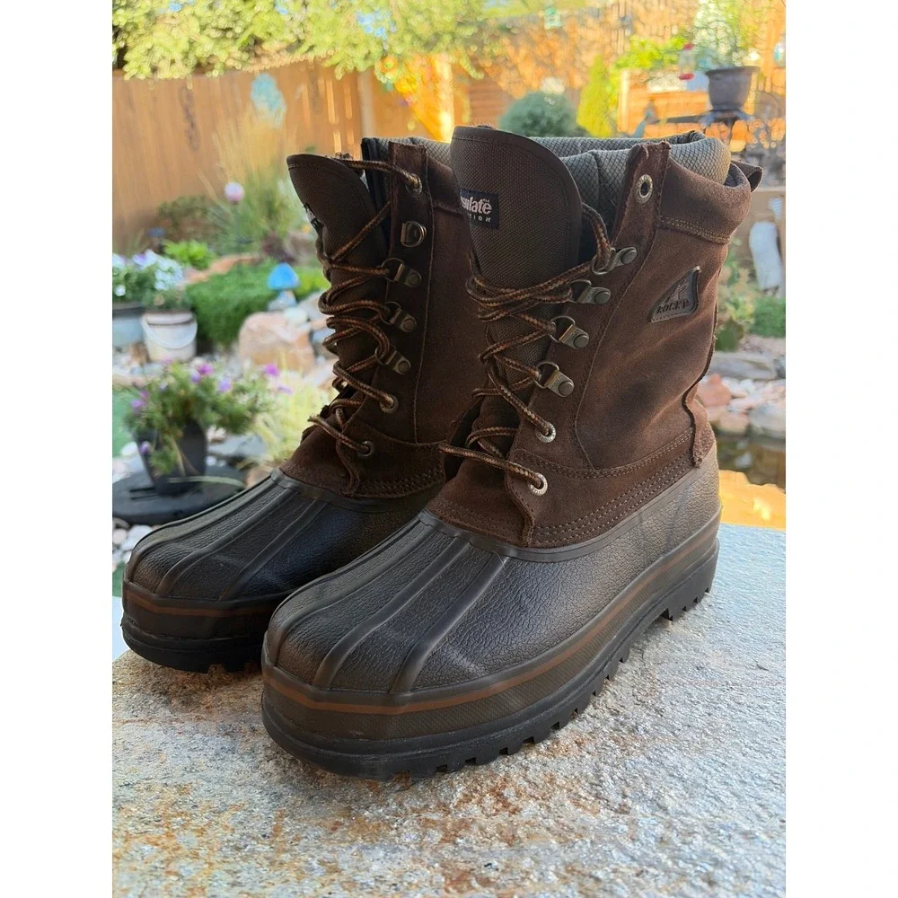 Rocky 7738 Mens Brown Thinsulate Insulated Leather Duck Boots Size 9